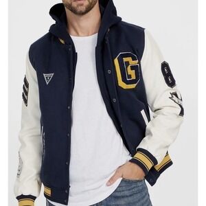 NEW Guess Varsity Hooded Jacket Men's US Medium Blue Gold 81 LA New With Tags